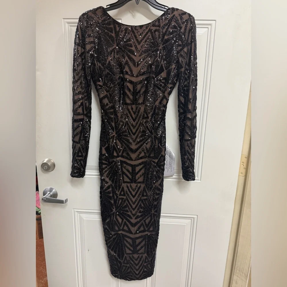 Dress the Population Emery Black Sequin Long Sleeve Dress sz S nwt - Picture 1 of 6